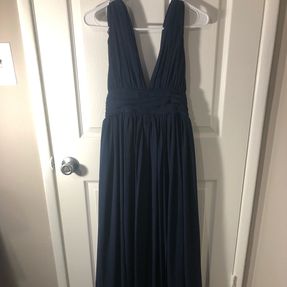 Navy blue plunge neck gown
